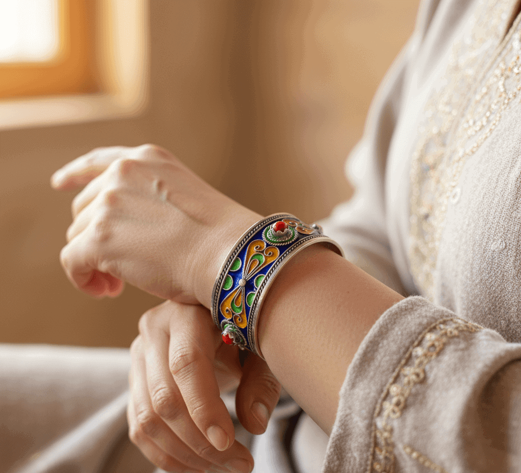 femme amazighe portant un ensemble traditionnel de bijoux