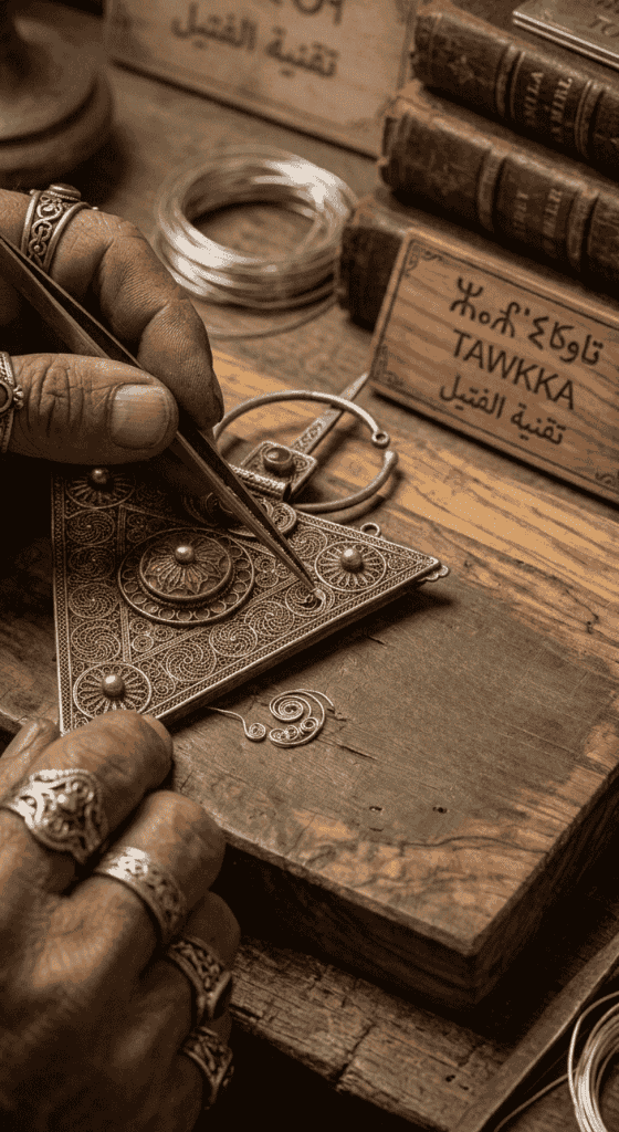 Artisan bijoutier Tiznit fabrication Taoukka filigrane